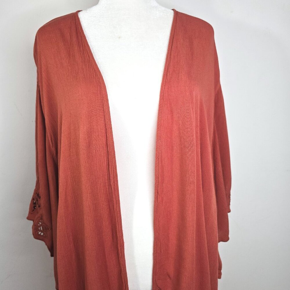 Maurices Terracota Rust Open Front Boho Floral Cu… - image 3